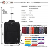 5 Cities (55x35x20cm) Lightweight Cabin Hand Luggage and (40x20x25cm) Holdall Flight Bag - Packed Direct UK