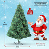 Olsen & Smith 7ft Christmas Tree - Premium Plain Artificial Christmas Tree for Home Decor with 1600 PVC Branch Tips & Metal Stand - Traditional Christmas Decor Green Xmas Tree