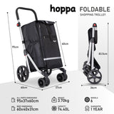 Hoppa 74L Expandable Lightweight Shopping Trolley 2025 model, Hard Wearing & Foldaway Push/Pull Cart for Easy Storage With 1 Year Guarantee