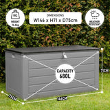 Olsen & Smith 680L MASSIVE Capacity Outdoor Garden Storage Box Plastic Shed - Weatherproof & Sit On with Wood Effect Chest