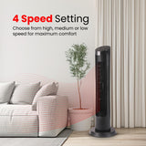 Olsen & Smith 36-inch Smart Tower Fan with Remote Control - 45W Energy Efficient 7.5m/s Quiet Portable Fan with 90° Oscillation, 4 Modes and Speeds,12-H Timer, 2x Base and LED Display - Black Mat