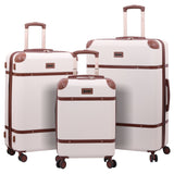 Aerolite Large Ultra Quiet 8 Wheel Stylish Classic Retro Vintage Style ABS Hard Shell Checked Check in Hold Luggage Suitcase with 4 Dual Hinomoto Wheels & TSA Lock, Cream - Packed Direct UK