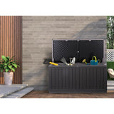 GRADE - A Olsen & Smith 270L MASSIVE Capacity Outdoor Garden Storage Box Plastic Shed - Weatherproof & Sit On with Wood Effect Chest - Packed Direct UK