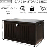 GRADE - A Olsen & Smith 270L MASSIVE Capacity Outdoor Garden Storage Box Plastic Shed - Weatherproof & Sit On with Wood Effect Chest - Packed Direct UK