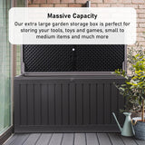 GRADE - A Olsen & Smith 270L MASSIVE Capacity Outdoor Garden Storage Box Plastic Shed - Weatherproof & Sit On with Wood Effect Chest - Packed Direct UK