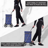 Hoppa Lightweight 4-Wheel Premium 2023 Model Folding Shopping Trolley Extra Large 64L Capacity Shopping Trolley Bag, 95cm, 4.8kg, Push/Pull (Black) - Packed Direct UK