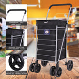 Hoppa Lightweight 6-Wheel Premium 2024 Model Folding Shopping Trolley Extra Large 75.6L Capacity Shopping Trolley Bag, 95cm, 5.25kg, Push/Pull (Black) - Packed Direct UK