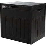 Olsen & Smith 126L Capacity Outdoor Garden Plastic Storage Box Small Balcony Furniture - Lockable with Padlock Lock, Weather Resistant, Wood Panel Look Shed Chest