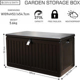 Olsen & Smith 270L MASSIVE Capacity Outdoor Garden Storage Box With Padlock Plastic Shed - Weatherproof & Sit On with Wood Effect Chest (270 Litre, Black) - Packed Direct UK
