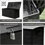 Olsen & Smith 290L Capacity Outdoor Garden Plastic Storage Cushion Box Furniture - Lockable with Padlock Lock, Weather Resistant, Shed Chest - Packed Direct UK