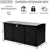 Olsen & Smith 290L Capacity Outdoor Garden Plastic Storage Cushion Box Furniture - Lockable with Padlock Lock, Weather Resistant, Shed Chest - Packed Direct UK