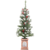 Olsen & Smith 4ft (4 Feet) Festive Artificial Pine Indoor Xmas Christmas Tree 110 tips -80 LED prelit pre attached pinecones & red berries for ornaments/decorations