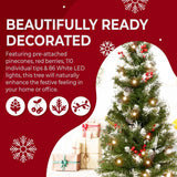 Olsen & Smith 4ft Christmas Tree - Pine Xmas Tree for Home Decor - Artificial Indoor Pre Lit Christmas Tree 4ft with 110 Branch Tips, 86 Warm LED Lights & Ornaments - Traditional Christmas Décor - Packed Direct UK