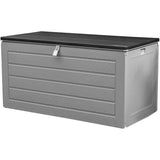 Olsen & Smith 680L MASSIVE Capacity Outdoor Garden Storage Box Plastic Shed - Weatherproof & Sit On with Wood Effect Chest - Packed Direct UK