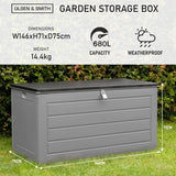 Olsen & Smith 680L MASSIVE Capacity Outdoor Garden Storage Box Plastic Shed - Weatherproof & Sit On with Wood Effect Chest - Packed Direct UK