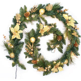 Olsen & Smith 9ft Green Pvc Garland, 168 Tips, 40 Led Light Battery Box, With Flowers, Balls, Pinecones, and Leaves Decorations