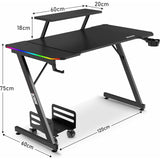 XTREME by O&S Carbon Fibre Effect Z Frame RGB PC Computer Gaming Desk with RGB LED Lights, Monitor Screen Stand, Desktop Tower Stand Trolley, Cable Management, Headset Hook & Drinks Cup Holder, Black - Packed Direct UK