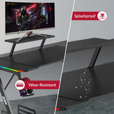 XTREME by O&S Carbon Fibre Effect Z Frame RGB PC Computer Gaming Desk with RGB LED Lights, Monitor Screen Stand, Desktop Tower Stand Trolley, Cable Management, Headset Hook & Drinks Cup Holder, Black - Packed Direct UK