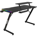 XTREME by O&S Carbon Fibre Effect Z Frame RGB PC Computer Gaming Desk with RGB LED Lights, Monitor Screen Stand, Desktop Tower Stand Trolley, Cable Management, Headset Hook & Drinks Cup Holder, Black - Packed Direct UK