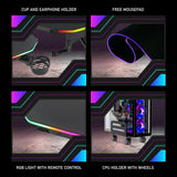 XTREME by O&S Carbon Fibre Effect Z Frame RGB PC Computer Gaming Desk with RGB LED Lights, Monitor Screen Stand, Desktop Tower Stand Trolley, Cable Management, Headset Hook & Drinks Cup Holder, Black - Packed Direct UK