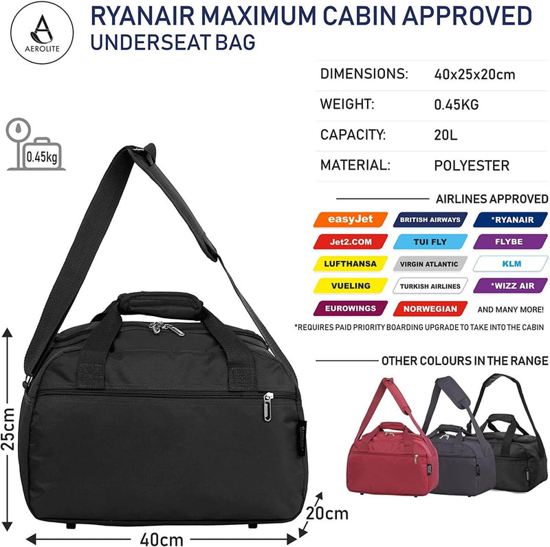RYANAIR EASYJET Cabin Bag Under seat Travel Hand Luggage Backpack Size  40x20x25