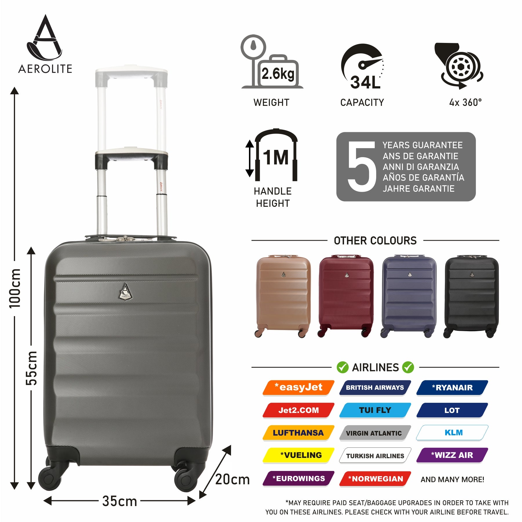 Aerolite Ryanair Max Cabin Luggage Bundle - 55x35x20cm ABS Hard Shell –  Packed Direct UK